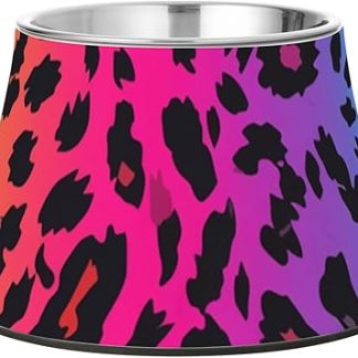 Улучшенные металлические миски для собак среднего размера с рисунком «Леопардовые радужные пятна», изготовленные из нержавеющей стали, для собак с усами.