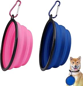 Большая складная миска для собак, 2 штуки, 1000 мл, портативная дорожная миска для собак с карабином для альпинизма, силиконовая дорожная миска, чашка для корма для домашних животных, для кошек.