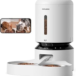 Автоматический дозатор кошачьего корма PETLIBRO 5 л с 2 мисками, камерой 1080p, Wi-Fi 5G, приложением и ночным видением, датчиком низкого уровня корма и блокировки, камерой для домашних животных.