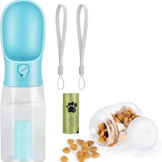 Бутылка для воды для собак Zivacate, портативный диспенсер для воды для домашних животных, большой объем 600 мл, с контейнером для корма и пакетом для уборки экскрементов, герметичная поилка для щенков и кошек.