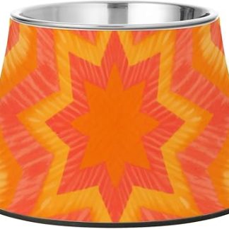 Усовершенствованная подставка для мисок для собак из нержавеющей стали с рисунком в стиле тай-дай (красная и желтая звезда) для комфортного медленного кормления собак.