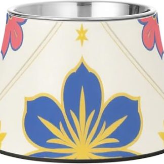 Миска для корма для кошек Vector Flower, нежно-голубая и розовая, нескользящая, из нержавеющей стали, подходит для средних собак, с усами.