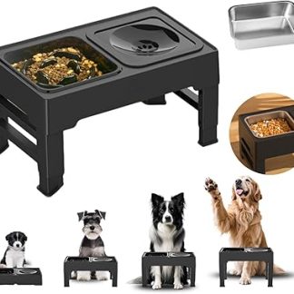 Регулируемая ветрозащитная миска для собак из нержавеющей стали, нескользящая миска для воды, складная подставка с 4 положениями для собак маленьких, средних и больших размеров.