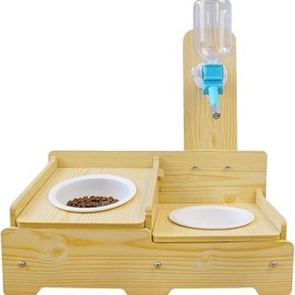Диспенсер для воды для собак, регулируемая высота, изготовлен из дерева, с 2 мисками, диспенсер для воды и миска для корма для собак, для щенков, котят, домашних животных, для дома, гостиной, балкона.