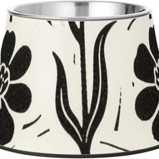 Черная ретро-миска для воды с подставкой и цветами, из нержавеющей стали, для средних собак. Whiskers Relief Platos Para Perros