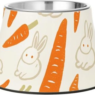 Миска для кормления собак в виде милого белого кролика и морковки, приподнятая миска из нержавеющей стали для кошек, миска для медленного кормления, успокаивающая усы.