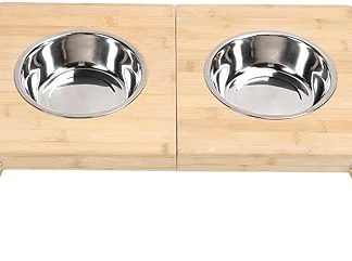 Приподнятые миски для собак, станция для кормления собак, улучшающая осанку, съемные для легкой чистки, бамбуковая миска для пожилых питомцев.