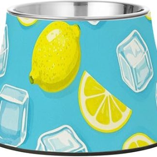 Миска для воды для собак Summer Blue Ice Lemon из нержавеющей стали с нескользящим покрытием, подходит для маленьких собак и собак с красивыми усами.