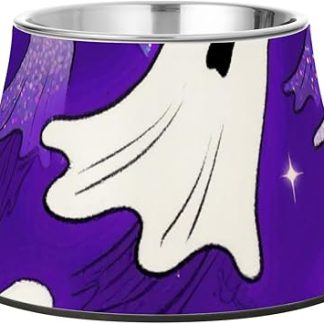 Счастливого Хэллоуина! Фиолетовая приподнятая миска для воды для домашних животных из нержавеющей стали, нескользящая, для кошек и собак среднего размера, удобная для кормления. Platos para perros plastico