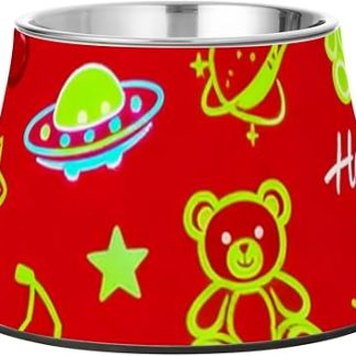 «С днем ​​рождения»! Космический корабль и машинки. Красные миски для еды и воды для домашних животных. Приподнятые металлические миски из нержавеющей стали для маленьких питомцев. Медленное поедание. Cuencos Elevados Para