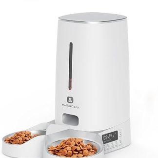 Автоматический кормушка Molly&Cody Lucky для кошек и собак (контейнер 4 л, автоматическая кормушка для сухого корма, расписание кормления, 2 миски для корма, светодиодный индикатор, блокировка кнопкой, двойная).