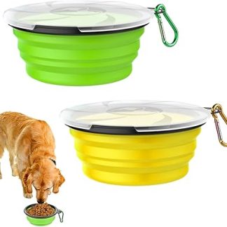 2 складные силиконовые миски для корма для собак объемом 350 мл, портативные силиконовые герметичные дорожные миски для воды, силиконовые миски для собак с крышкой и карабином, 2 шт. Kiuiom