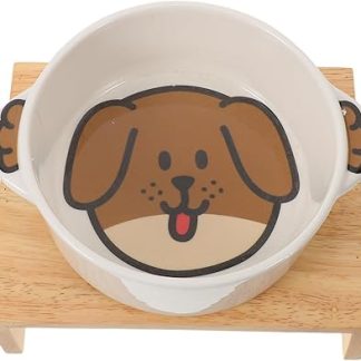 Керамическая подставка с двойными ушками для собак и кошек, нескользящая, деревянная, для удобного размещения еды и воды, влагозащищенная, идеально подходит для щенков и мелких домашних животных.