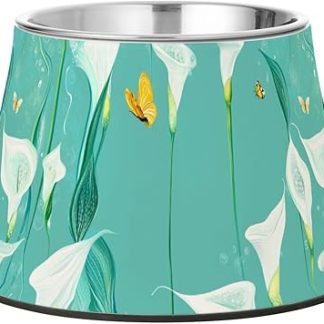 Элегантная бирюзовая миска для собак в форме каллы, нескользящая миска из нержавеющей стали для кошек, которые едят медленно.