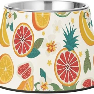 Разноцветная миска для корма для собак с рисунком лимона, апельсина и ананаса, нескользящая миска для воды из нержавеющей стали для средних собак, средство от усов Whiskers Relief