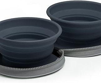 Две складные миски для собак - миска для воды для собак - складная миска с чехлом для переноски - серые