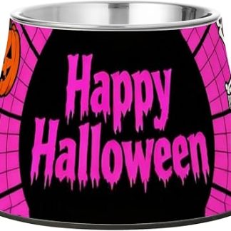 Приподнятая миска для воды для домашних животных в ярко-розовом клетчатом дизайне на Хэллоуин, улучшенная миска для кошачьего корма из нержавеющей стали для маленьких собак, удобная для кормления.