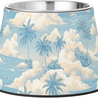 Миска для собак в мультяшном пляжном стиле, серебристо-серая, нескользящая, из нержавеющей стали, для кошек и мелких питомцев, удобное кормление.