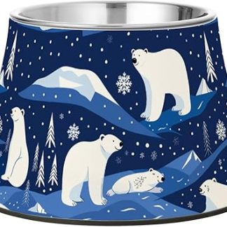 Миска для воды с изображением темно-синего полярного медведя, мультяшный дизайн, нескользящая, из нержавеющей стали, для средних собак, не пачкает усы.