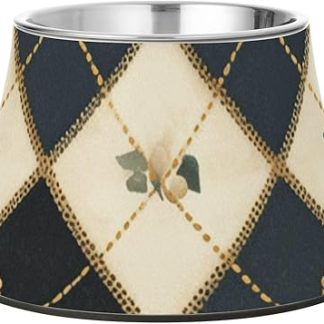 Серо-зеленая клетчатая миска-кормушка для собак с цветами, приподнятые миски из нержавеющей стали для кошачьего корма для маленьких собак, дружелюбные к усам. Plato de comida para perros