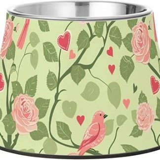 Винтажные розовые романтические миски для корма для птиц из нержавеющей стали, улучшенная миска для кошачьего корма для средних собак, не боящаяся усов.