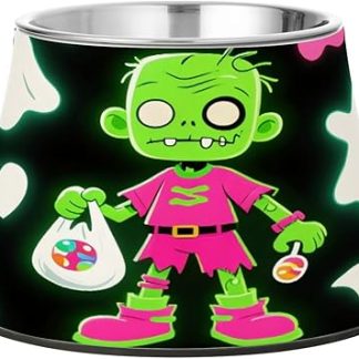 Счастливого Хэллоуина! Зомби! Розово-черная миска для корма для собак, нескользящая, из нержавеющей стали, приподнятая, для маленьких питомцев, удобное кормление.