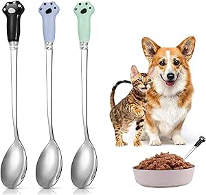 Ложка для корма для домашних животных EQLEF, ложка из нержавеющей стали для кормления кошек и собак, 3 штуки.