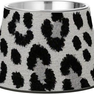 Миска для корма для собак серого цвета с мехом гепарда, нескользящая подставка из нержавеющей стали для средних собак, усы, усталость, Platos para perros pequenos