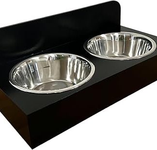 Подставка для двух мисок для собак, деревянная, черная.