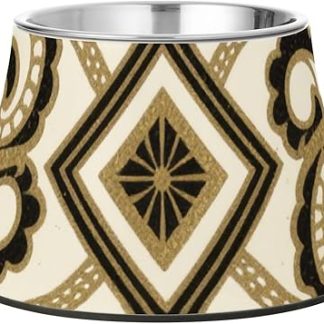 Миска для корма для собак Fashion Flower Paisley Gold and Black Ethnic Food Dog Bowl Non-lip Stainless Steel Elevated Bowl for Small Pets Slow Eating Plato Para Gatos