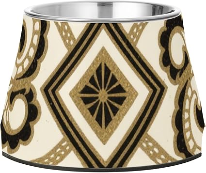 Миска для корма для собак Fashion Flower Paisley Gold and Black Ethnic Food Dog Bowl Non-lip Stainless Steel Elevated Bowl for Small Pets Slow Eating Plato Para Gatos