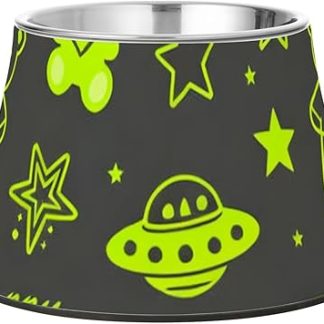 Миски для собак серого и зеленого цвета с изображением космического корабля и машинок «С днем ​​рождения» из нержавеющей стали, нескользящие, для собак, которые медленно едят. Whiskers Relief Dog Slow