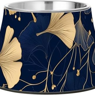 Миска для воды для домашних животных в форме листьев гинкго, золотисто-бежевого цвета, с подставкой, из нержавеющей стали, для средних собак, для борьбы с усталостью.