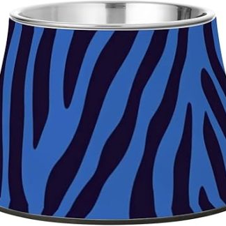 Приподнятая миска для кормления собак из нержавеющей стали с текстурой «тигровый мех» темно-синего цвета, удобная для кормления.