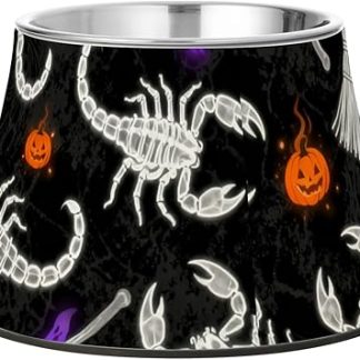 Миска для кормления собак в виде скелета динозавра на Хэллоуин, нескользящая, из нержавеющей стали, для комфортного кормления ваших питомцев.