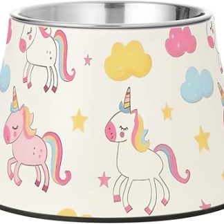 Милая и красочная мультяшная миска для корма для собак в виде единорога, нескользящая, из нержавеющей стали, подходит для средних собак, способствует медленному поеданию.