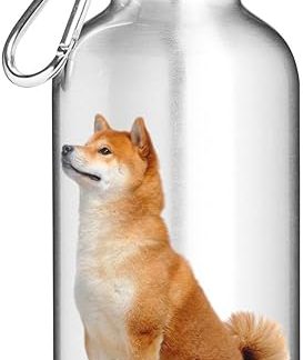 Дорожная бутылка для воды для собак породы сиба-ину Side Look, серебристая.
