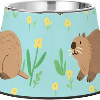 Милая мультяшная коричневая миска для корма и воды для собак в виде капибары, нескользящая, из нержавеющей стали, подходит для маленьких собак, не пачкает усы.