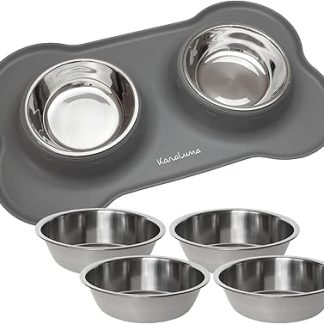 Подставка под миски с 4 мисками из нержавеющей стали, каждая объемом 400 мл, для кошек и маленьких собак.