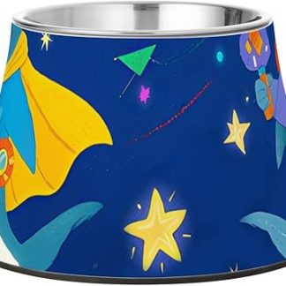 Забавная миска для корма для домашних животных в виде акулы и звезды, темно-синего цвета, нескользящая, из нержавеющей стали, для кошек, кроликов и птиц. Дружелюбная миска для корма для собак и кроликов.