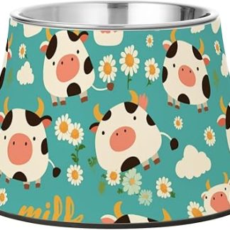 Миска для корма для собак цвета «Корова», сине-бело-черная, нескользящая, из нержавеющей стали, для кошек, которые едят медленно.