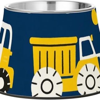 Миска для корма для собак в виде мультяшных машинок, темно-синяя и желтая, с подставкой, миска для воды из нержавеющей стали для маленьких питомцев, удобная для кормления.