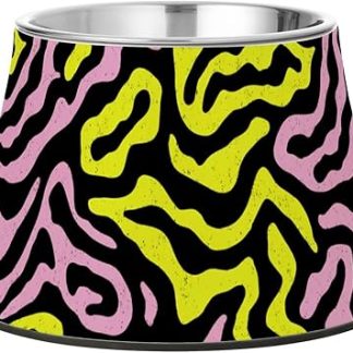 Миска для воды для собак Yellow Peach Lines из нержавеющей стали с нескользящим покрытием для средних собак, помогающая справиться с усталостью.