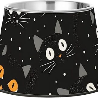 Миска для корма и воды для маленьких собак Topper Cat Black Halloween с подставкой из нержавеющей стали. Усы для собак.