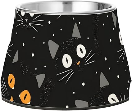 Миска для корма и воды для маленьких собак Topper Cat Black Halloween с подставкой из нержавеющей стали. Усы для собак.