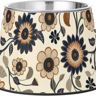 Винтажные ретро-миски для собак с цветами, приподнятые миски из нержавеющей стали для медленного кормления собак, от усталости и раздражения кожи вокруг усов.