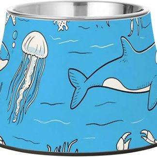 Чёрно-синяя подводная миска для корма и воды для собак в виде кита и медузы с подставкой, из нержавеющей стали, для собак среднего размера. Удобная миска для кормления.