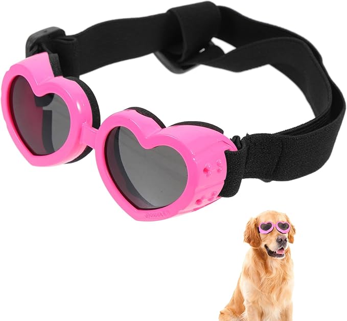 Dog Sunglasses Small Breed - Dog Goggles Heart Shape Sunglasses for Dogs Pet Eye Wear Protection with Adjustable Strap Windproof Puppy Goggle for Motorcycle Bike Riding