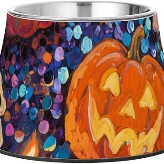 Кормушка для собак в виде оранжевой тыквы на Хэллоуин с блестками, нескользящая подставка для мисок из нержавеющей стали для ваших питомцев. Усталость от усов. Plato Para Perros Para