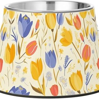 Изящная миска для собак в форме цветка с мультяшным рисунком, светлая, с подставкой, из нержавеющей стали, для медленного поедания пищи вашим питомцем.